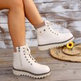 thumbnail image 3 of Rokment Retro Platform Chunky Combat Boots for Women Casual Studded Leather Lace up Motorcycle Riding Ankle Booties with Side Zipper Fall Winter, 3 of 6