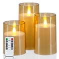 thumbnail image 1 of Set de 3 velas LED sin llama de Lamp Homemory, color dorado, 1 of 8
