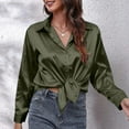 thumbnail image 4 of Womens Blouses Autumn Winter Satin Silk Solid Color Lapel Long Sleeve Button Down Loose Casual Tops Holiday Wear, 4 of 6