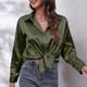 thumbnail image 3 of Blusa de seda satinada con botones para mujer - Camisa de trabajo informal holgada de manga larga - Tejido suave 95 % poliéster - Prenda versátil, 3 of 6