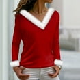 thumbnail image 2 of asdoklhq Womens Tops Merry Christmas Women's V-Neck Solid Casual Long Sleeve Fashion Top Blouse Red 2X, 2 of 4