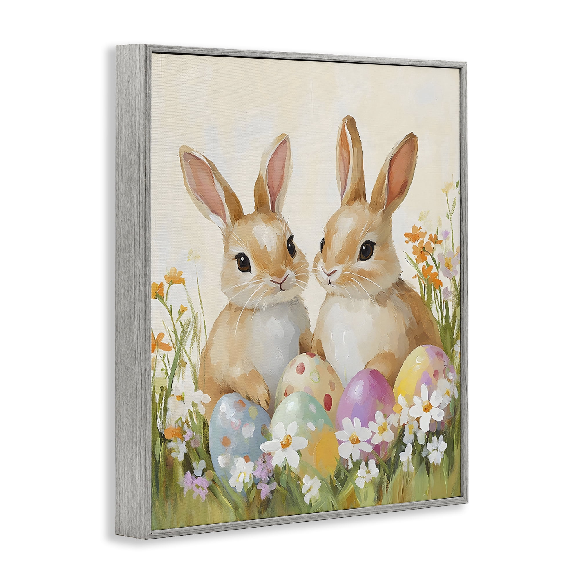 Stupell Industries Bunnies with Painted Easter Eggs Gray Framed Giclee Art, design by The Prints Vibe