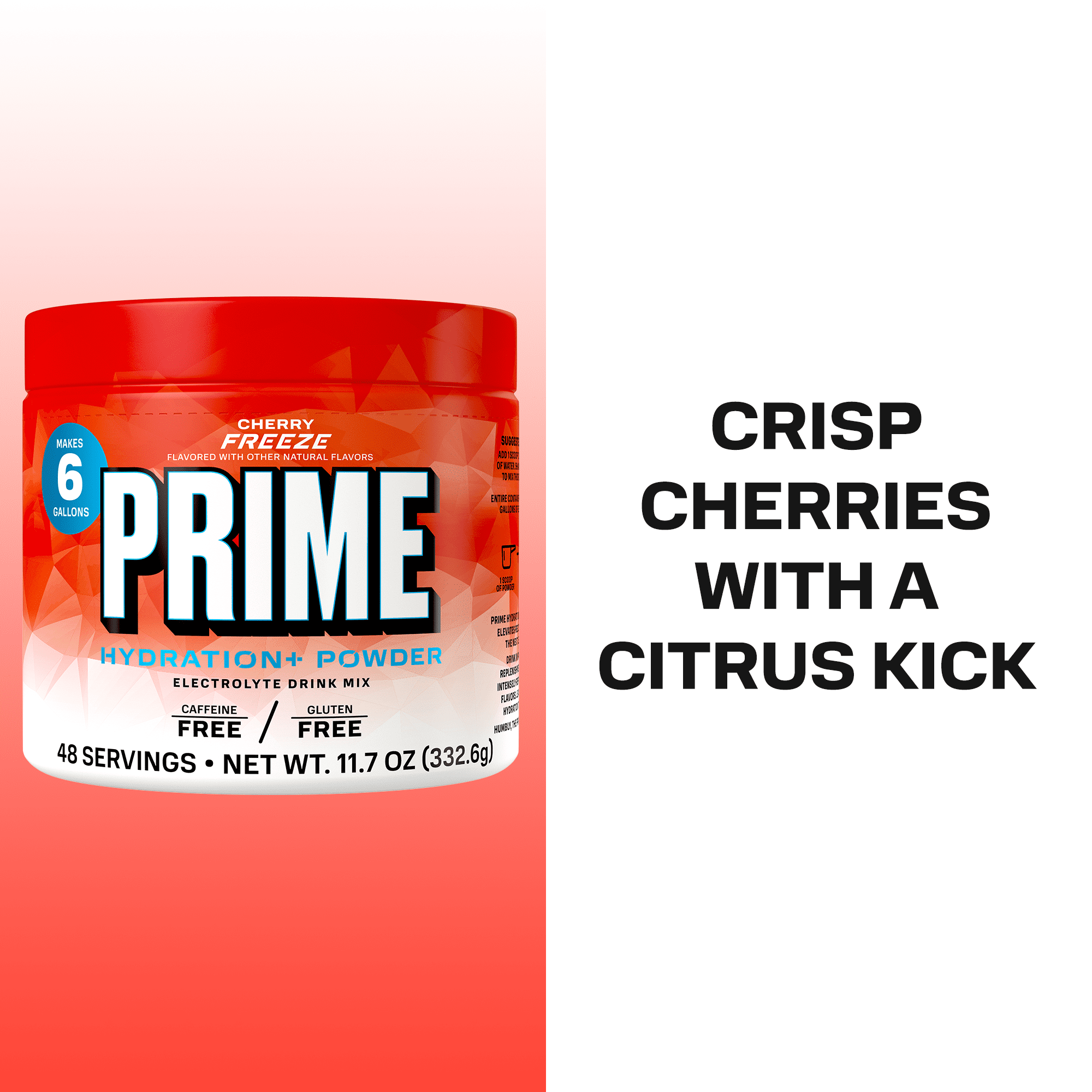 PRIME Hydration+ Cherry Freeze Electrolyte Powder, Sugar Free, 6 Gallon Tub