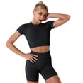 thumbnail image 2 of IBTOM CASTLE Women Workout Sets Yoga Outfits, Short Sleeve Crop Top + High Waisted Running Short Pants Gym Clothes Tracksuit, 2-Piece M Black, 2 of 4