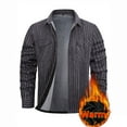 thumbnail image 2 of USNSM Mens Striped Printed Shirts Winter Fall Slim Fit Checkered Printed Long Sleeve Top Thermal Fleeced Flannel Shirt Gray L, 2 of 5