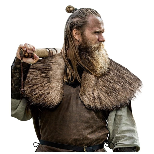 Costume L'VOW para hombre, cuello de piel vikinga, capa medieval, marrón