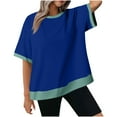 thumbnail image 1 of fheaev Haut d'Été pour Femmes 2025 Liquidation d'Économies d'Été! Nouveau T-shirt Ample et Décontracté pour Femmes à Col Rond Côtelé à Manches Courtes avec Empiècements, 1 of 7