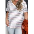 thumbnail image 2 of Women's White Stripe V Neck Casual Tee – Effortless Summer Style for Daily Wear, 4X, 2 of 5