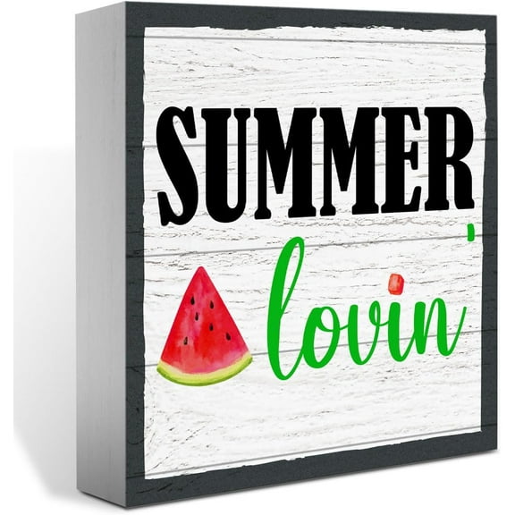 Summer Decor,Summer Decorations for Home Office,Summer Sign,Watermelon Sign,Watermelon Kitchen Decor,Summer Lovin Sign,Summer Decoration Indoor for Desk Shelf 5x5 Inch
