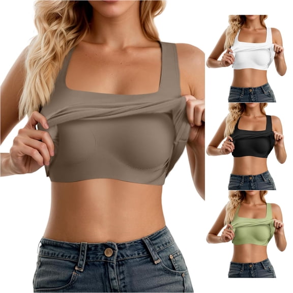 LiuXxxx Women's Shelf Bra Camisole Adjustable Spaghetti Strap Tank Top Basic Layer Khaki S