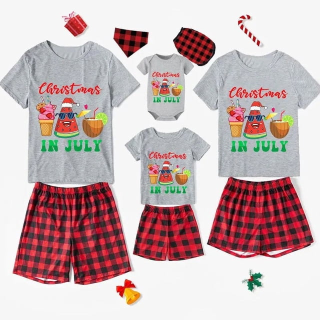 Pijamas familiares a juego de Navidad, conjuntos de Pijamas cortos grises en julio, Verano