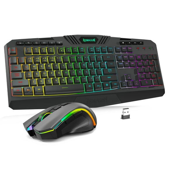 Redragon S101-PKS Gaming Keyboard and Mouse Wireless with Tri-Mode, RGB Keyboard and 4800 DPI Gaming Mouse, 10 Independent Multimedia Keys