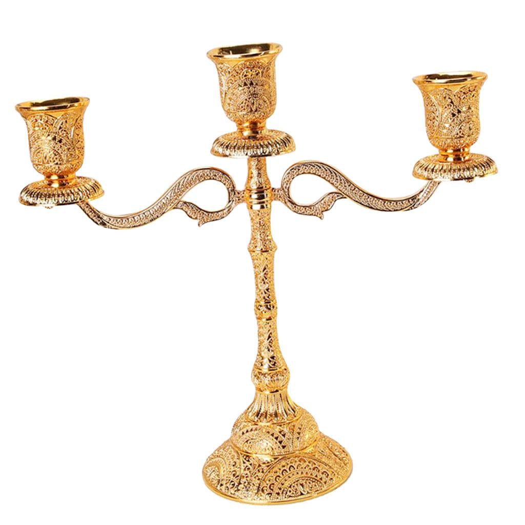Antique Style Alloy Pillar Candelabra Wedding Centerpiece Candle Holder-Gold 