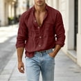 thumbnail image 2 of ZUBKTE Mens Button Down Shirt Casual Long Sleeve Shirts | Spread Collar, Hippie Beach Tops, Solid Color, Summer Beach Wedding, Shirts for Men, 2 of 9