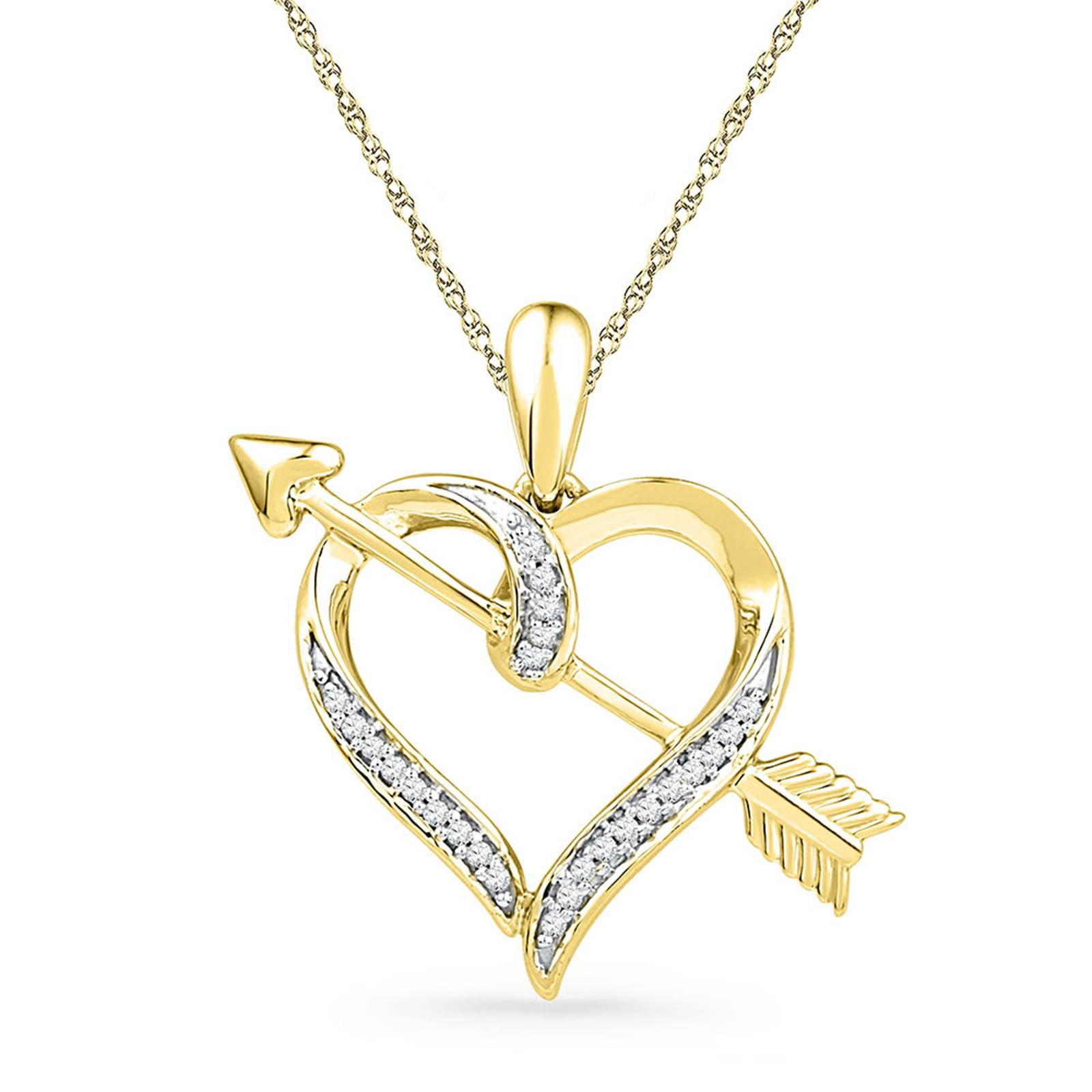 Fusion Collections - 10kt Yellow Gold Womens Round Diamond Heart Arrow ...