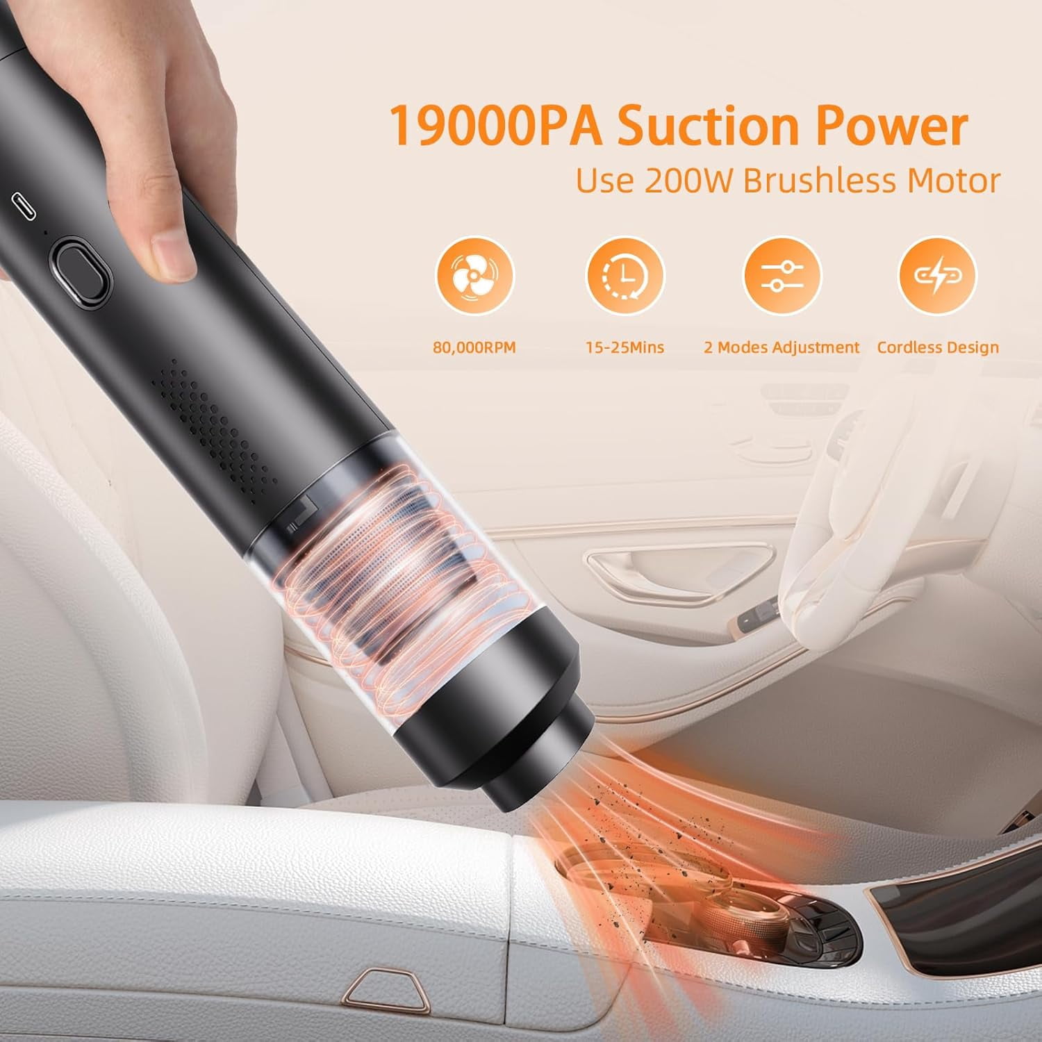 Cordless Handheld Vacuum Cleaner, 16000PA Strong Suction, Lightweight Portable for Car, Home, Office with Accessories
