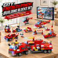 8-in-1 Fire Rescue Interlocking Block Building Set, Fire Red, 11.85 x 7 ...
