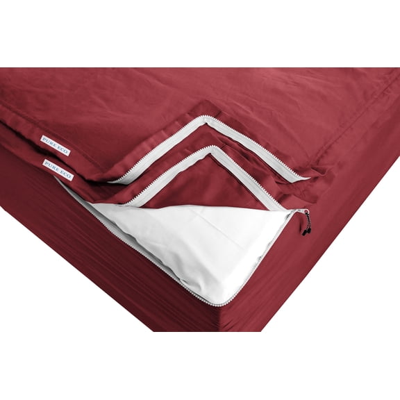 Luxury Zip-On Sheets - Includes 1 Fitted Sheet Base & 2 Zip-On Sheets - Upto 16” in. Deep Pockets King Size Zip-On Sheets - Easy to Change, Sateen Cotton 600 TC Fitted Sheet Burgundy Color