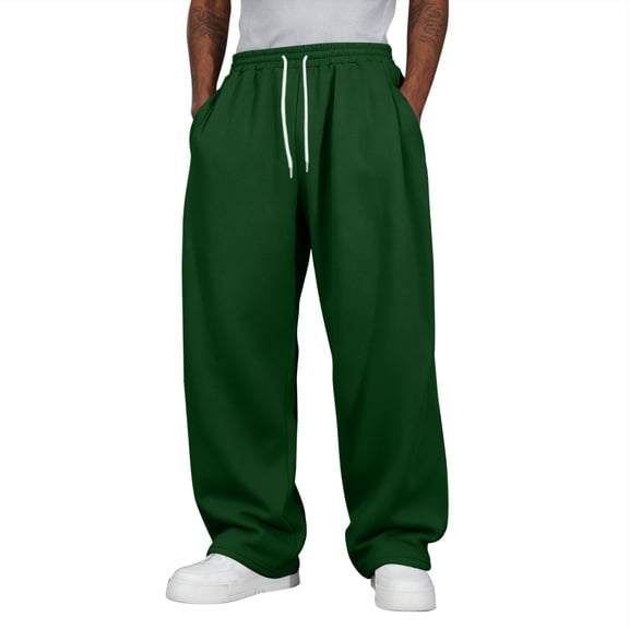 Men's Wide Leg Sweatpants Baggy Casual Drawstring Waist Joggers Lounge Sweat Pants with Pockets Green S