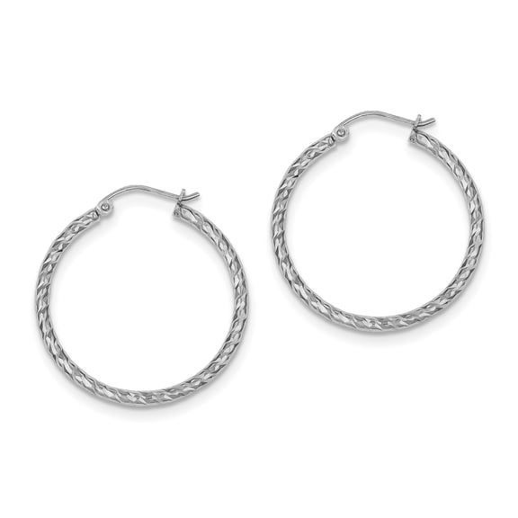 Primal Silver Sterling Silver Rhodium-plated Diamond-cut 2x30mm Hoop Earrings