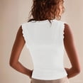 thumbnail image 4 of Womens Summer Tank Tops Crew Neck Ruffle Shirts Sleeveless Ribbed Knit Slim Fitted Tee Business Casual Blouses L, 4 of 5