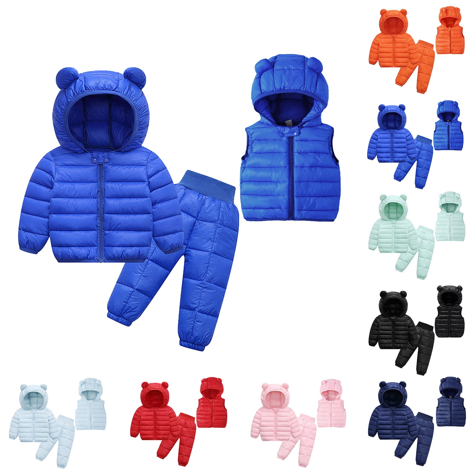 TAIAOJING Baby Girl Boy Snowsuit Toddler Long Sleeve Bear Ear Solid Color Tops Pants Vest 3PCS Outfits Set Warm Winter Clothes 2-3 Years