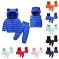 thumbnail image 3 of Fshinging Boys And Girls Winter Long Sleeve Bear Ear Warm 3 Piece Set Solid Color Hooded Down Jackets+Pants Vest Coats+Pants Outfits, 3 of 3