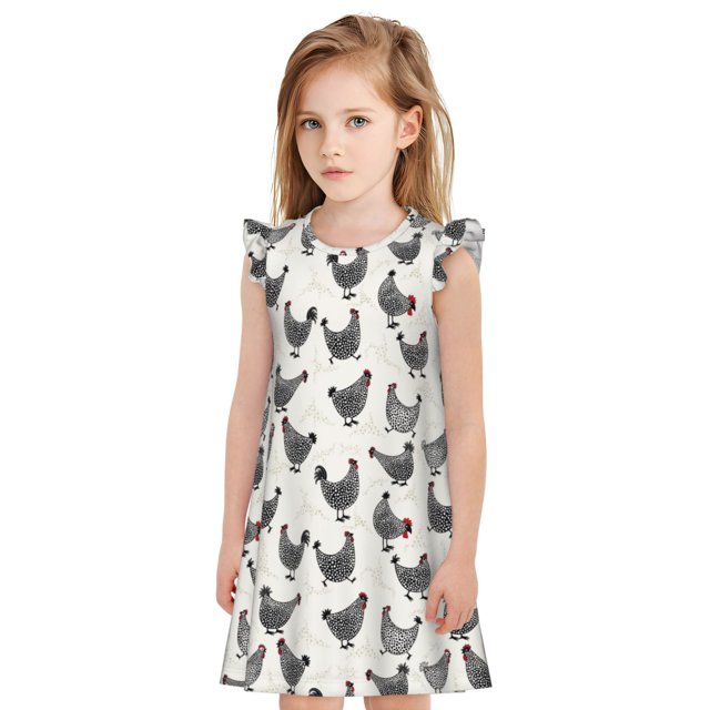 Balery Funny Chicken Camisón de princesa para niñas, pijama de algodón con mangas abullonadas, suave y bonito.-Large