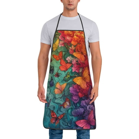 

Xecao Butterfly Flower Cascade Print Funny BBQ Chef Aprons for Men Women Adjustable Kitchen Cooking Aprons with Pocket Waterproof Oil Proof No Pilling Fading