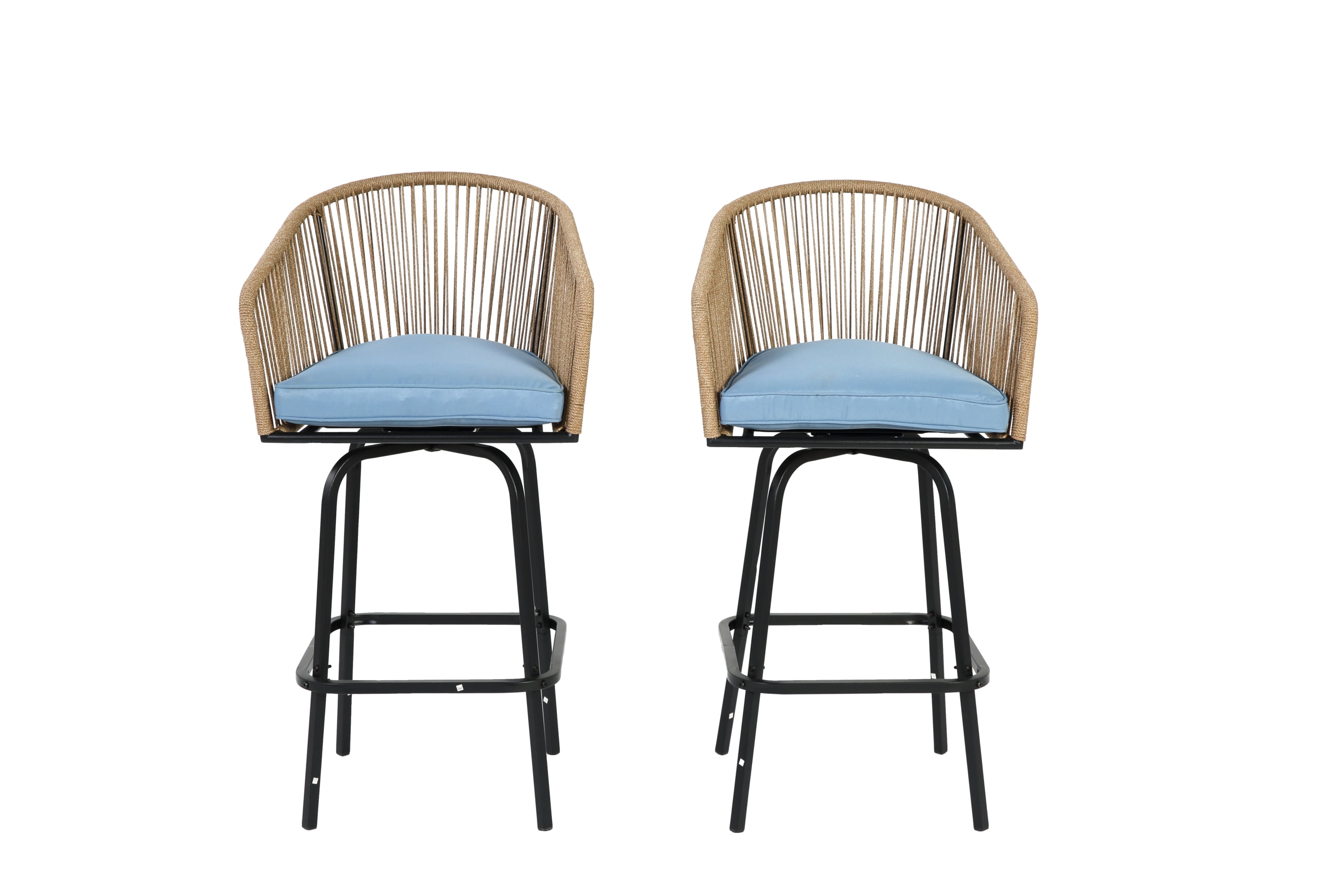 MOONMISS Outdoor Patio 360°Swivel All Weather Rattan Bar Stools(set of 2) with Backrest-Blue