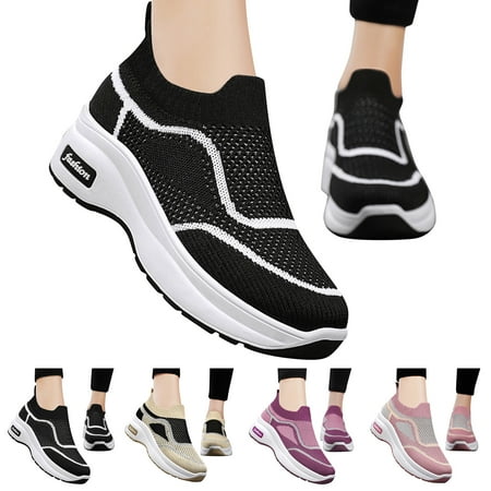 

Vedolay Flats Sneakers Sneakers for Women Slip On Comfortable Square-Toe Casual Fashion Flats Shoes Black 6.5