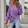 thumbnail image 5 of WULMLEO Women Off Shoulder Wrap Ribbed Knit Sweaters Long Sleeve Loose Cross Front Pullover Tops Purple M, 5 of 6