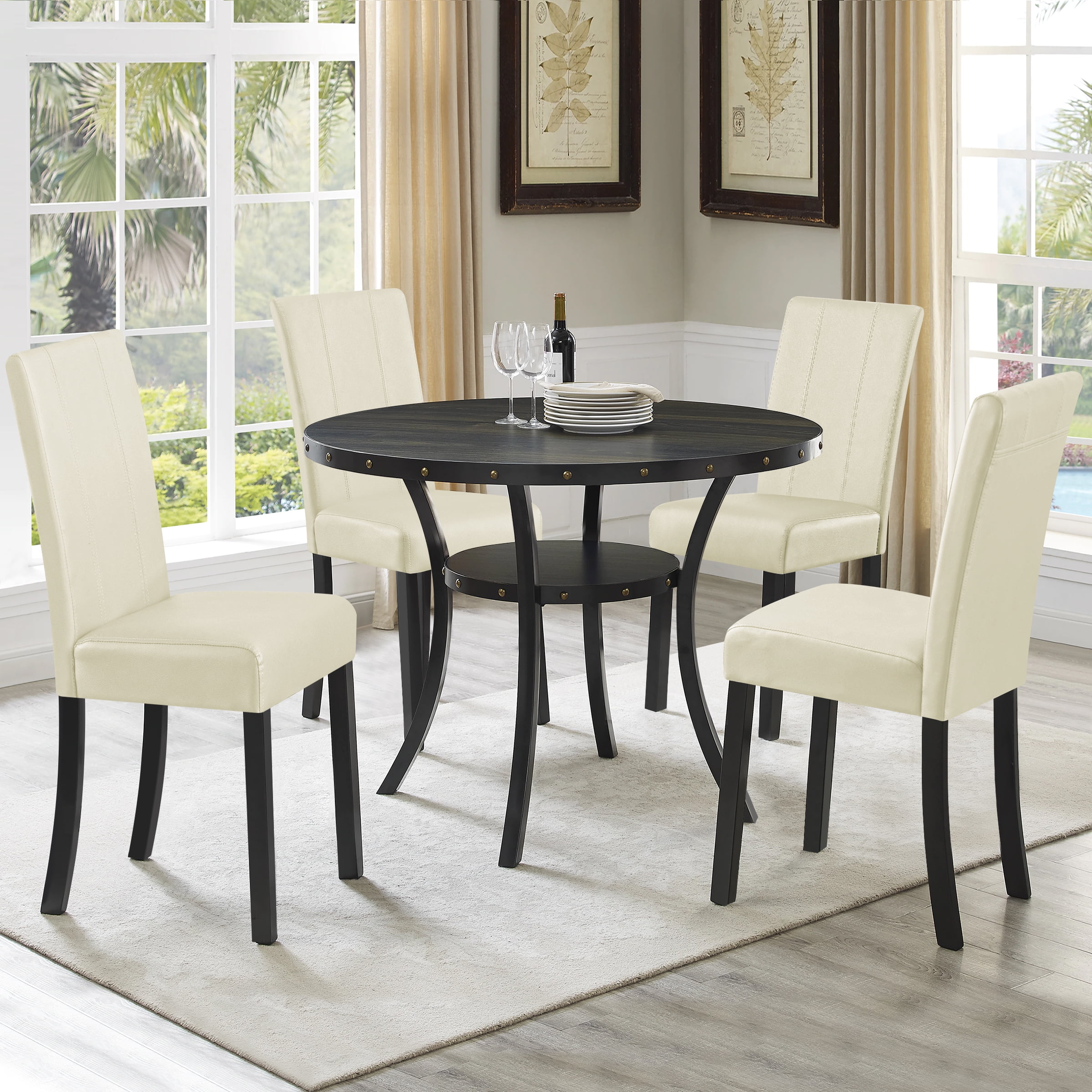 Subrtex Faux Leather Indoor Dining Chair Set of 4, Modern Mid-Century Chairs for Home, Ivory