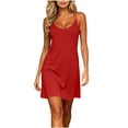 thumbnail image 2 of Diufon Summer Dresses for Women V Neck Sleeveless Dress Solid Color Casual Mini Dress, 2 of 9