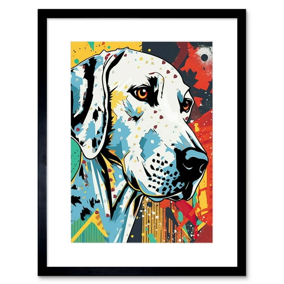Dalmatian Dog Acrylic Painting Bright Geometric Pattern Portrait Modern Pop Art Artwork Framed Wall Art Print 9X7 Inch