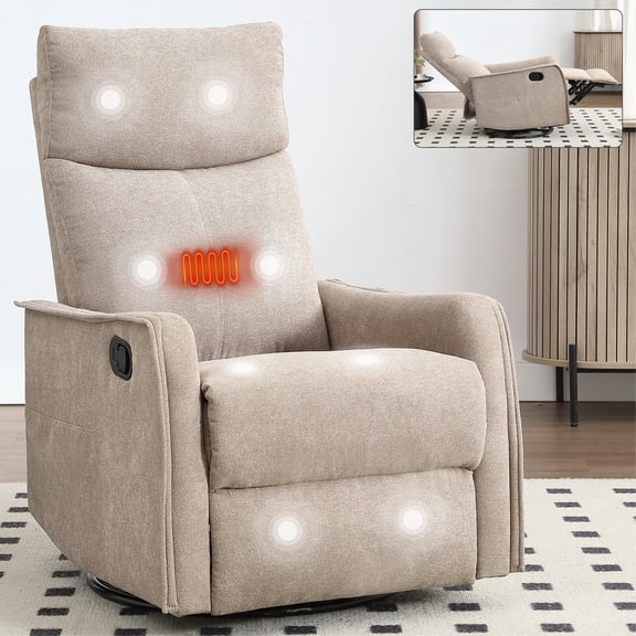 Haodian Heat Massage Manual Recliner Chair with Rocker and Swivel in Fabric for Living Room, Khaki