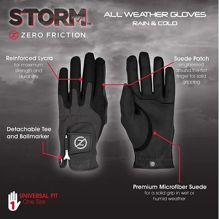 Zero Friction Men's Storm All Weather Golf Gloves, Universal-Fit, Black, Pair