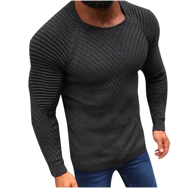 TIMIFIS Chandail pour Hommes à Enfiler Décontracté Uni Col Rond Manches Longues Coupe Ajustée Chandail de Sport Printemps