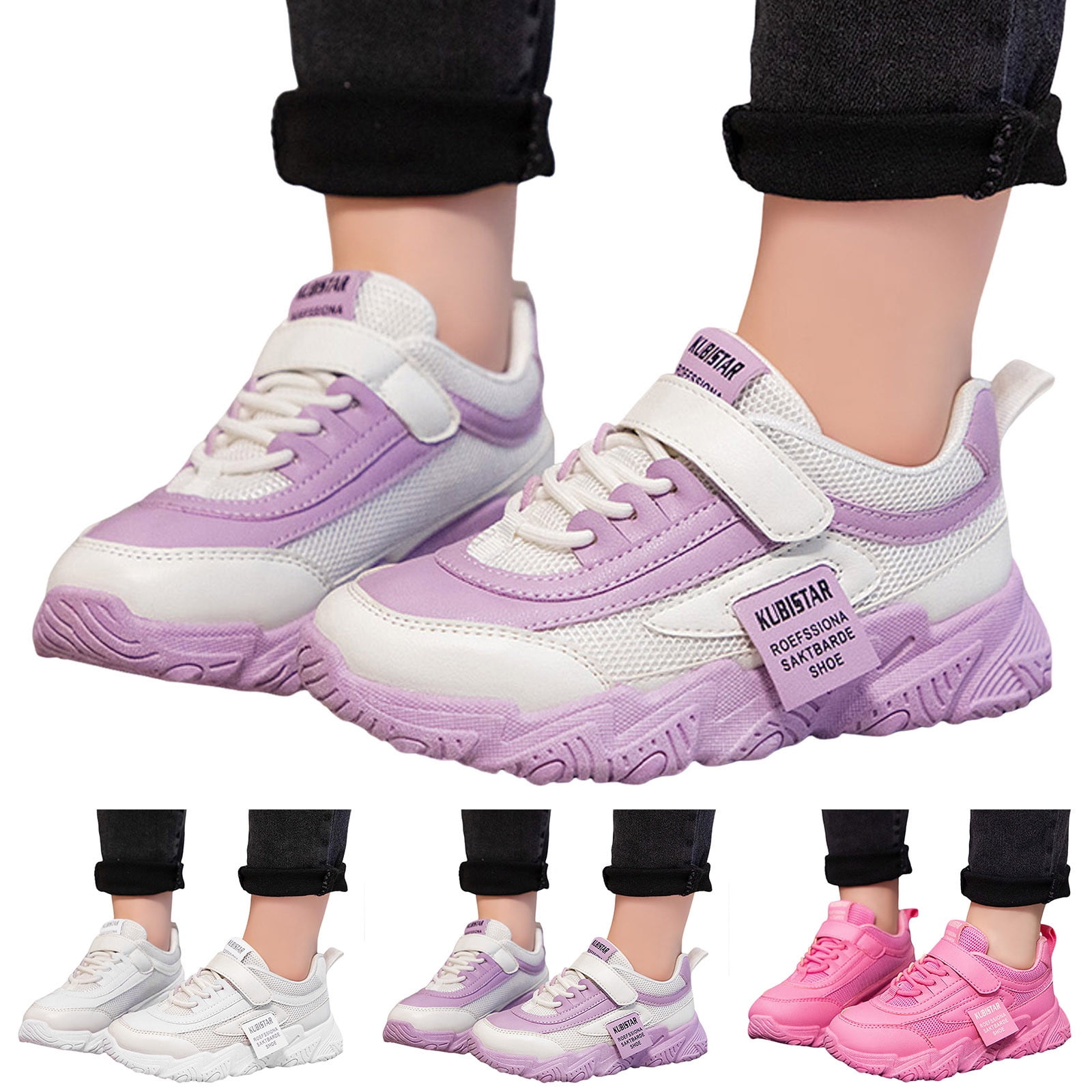 ASFGIMUJ Toddler Shoes Size 6 Years-7 Years Fashion Four Seasons Flat Thick Bottom Non Lightweight Mesh Upper Breathable Comfortable Lace Up Hook Loop Solid Color Casual Style Kids Sneakers