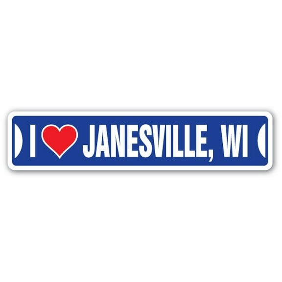 I LOVE JANESVILLE WISCONSIN Street Sign wi city state us wall road décor gift