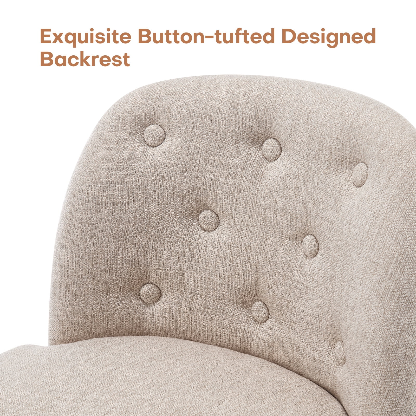 Foreate Swivel Bar Stools Set of 2, 29" Upholstered Linen Fabric with Button-tufted Mid-Back & Wood Legs, Modern Chair Kitchen Pub Island Counter Stool