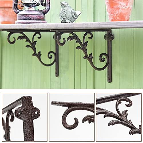 Sungmor Cast Iron Shelf Brackets, 10.3" Wall Hanging Support,Brown, 2-Piece