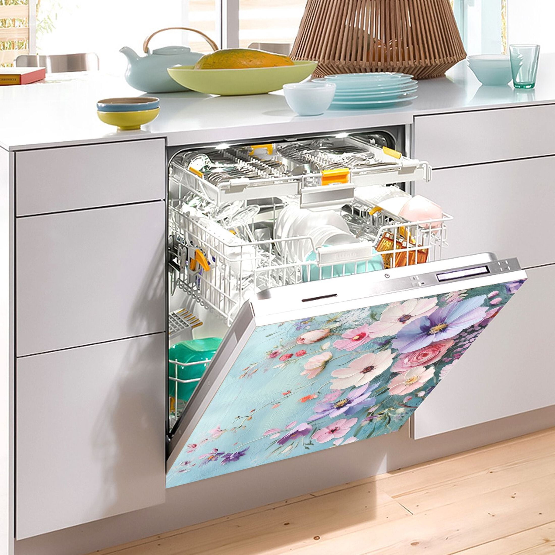Dishwasher Magnetic Sticker 23x26 Inch Refrigerator Magnetic Sticker Washing Machine Magnetic Sticker Kitchen Panel Magnetic Sticker Home Decor Cool Beautiful Flowers