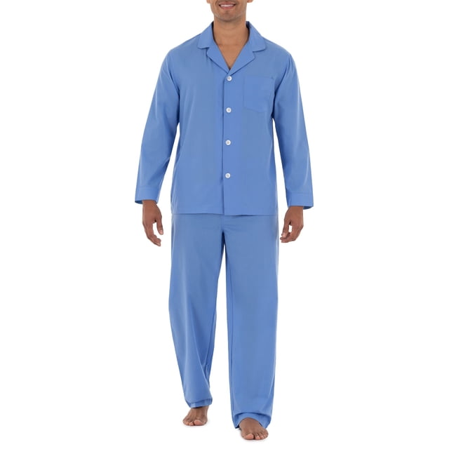 Conjunto de pijama Fruit of the Loom para hombre, manga larga, popelina, azul