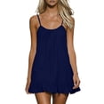thumbnail image 2 of Summer Dress for Women Women's solid linen suspender hem ruffle mini skirt dress short skirt Navy XXXL, 2 of 9