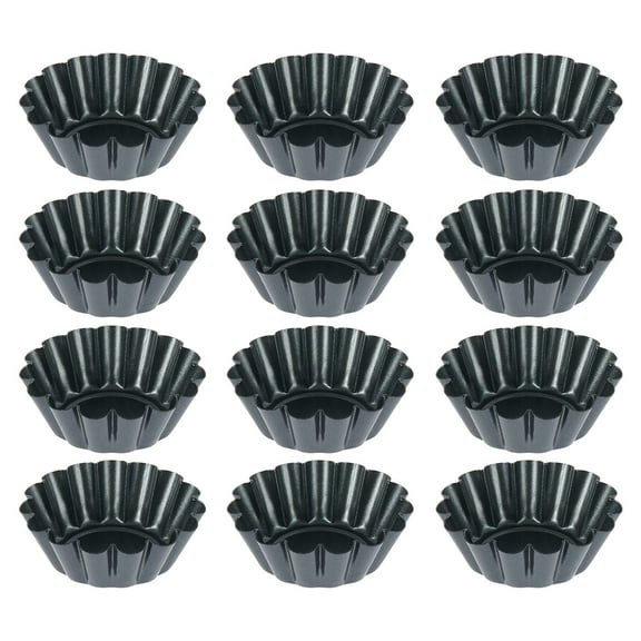Protoiya 12pcs Egg Tart Carbon Steel Cupcake Cake Cookie Mold DIY Mould Tin Baking Tools