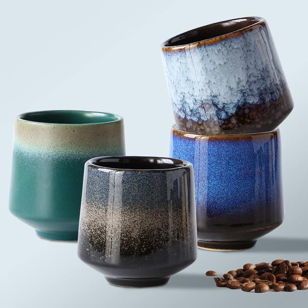 Juego de 4 tazas de té de cerámica,Set de 4 en Cuatro Colores,Exquisitas Tazas de Café y Té Chinas para Leche, Chocolate Caliente, Capuchino, Té, Embalaje en Caja de Regalo - Regalos Perfectos