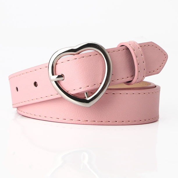 Xiao Hua Cinturón de piel sintética para mujer, ideal para vestidos y vaqueros, con botones de corazón (rosa).