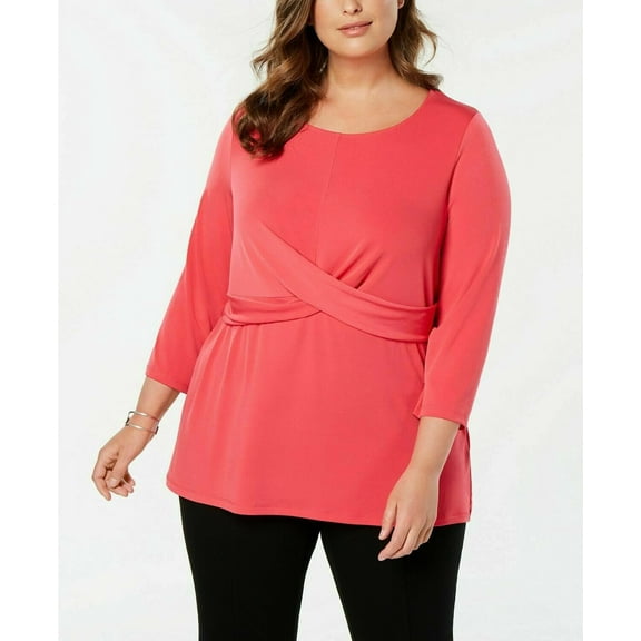 NEW Alfani Women's Plus 3/4 Sleeve Crossover-Detail Top Pink Size 2X