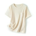 thumbnail image 2 of Casual Women's Loose Comfortable Cotton Short Sleeve Round Neck Blouse Shirt Top, Breathable Solid Color Tunic, Summer Fashion | CSEONE,Beige XL, 2 of 8
